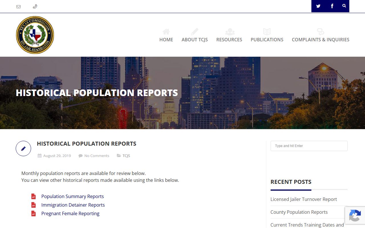 Camp County inmate population trend source on the TCJS historical population reports page